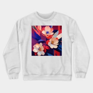 Pastel Blossoms on Red and Blue Crewneck Sweatshirt